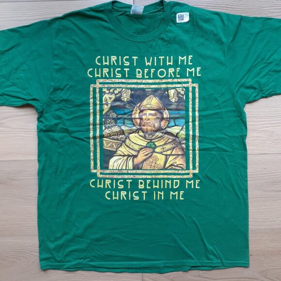 Saint Patric's Prayer - Christ With Me - Catholic Icon - New XL Kelly Green T-Sh - Picture 4 of 4